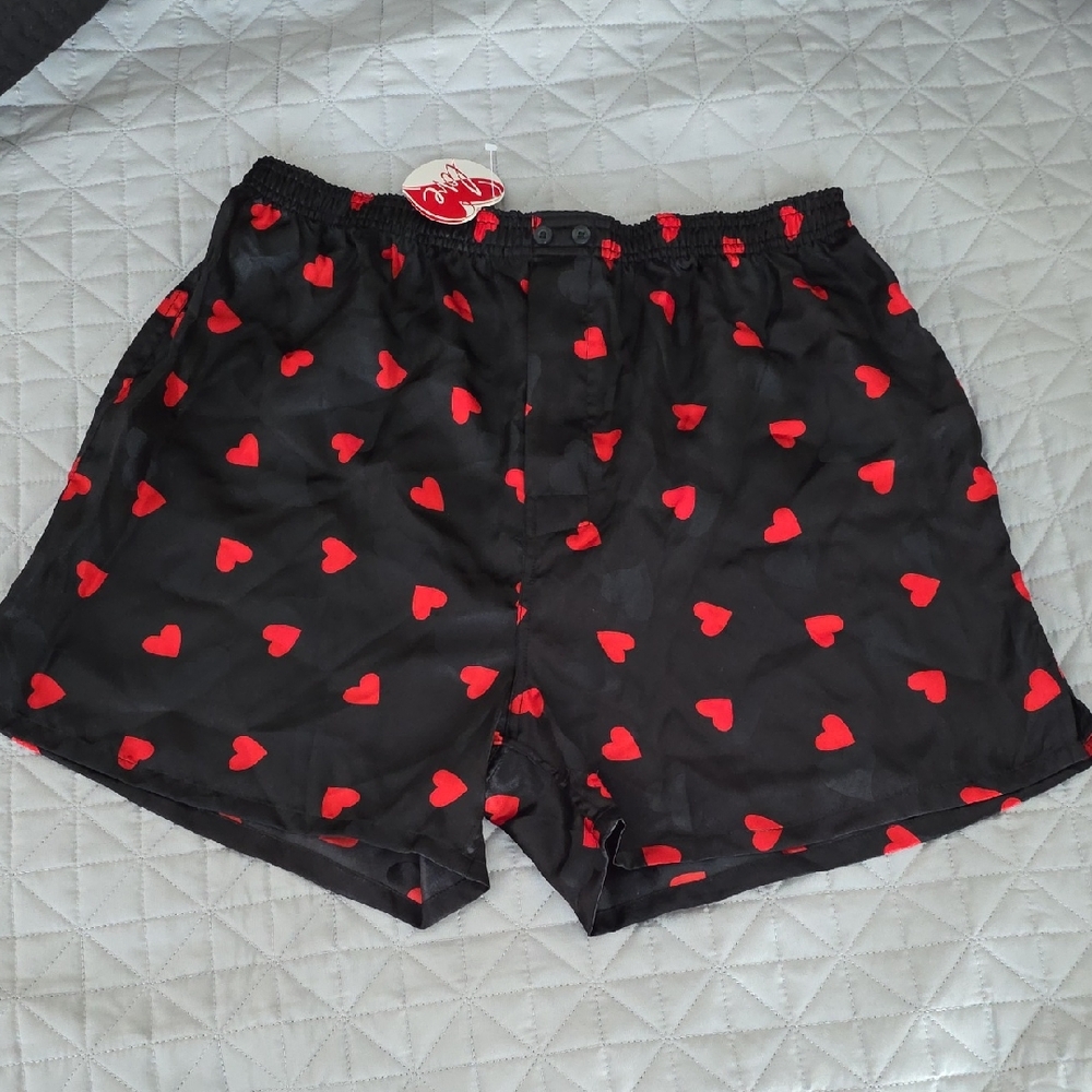 love, Fire Black Boxers with Red Heart Design